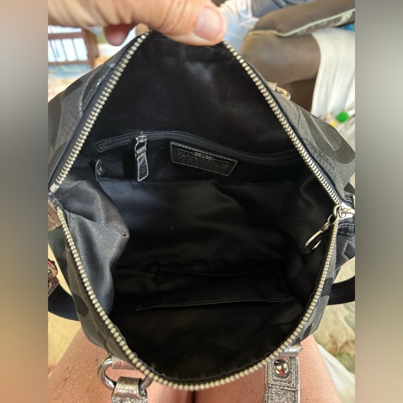 COACH 2010 POPPY OPT ART SATEEN LUREX SATCHEL BAG BLACK/SILVER #15863 - Picture 8 of 9